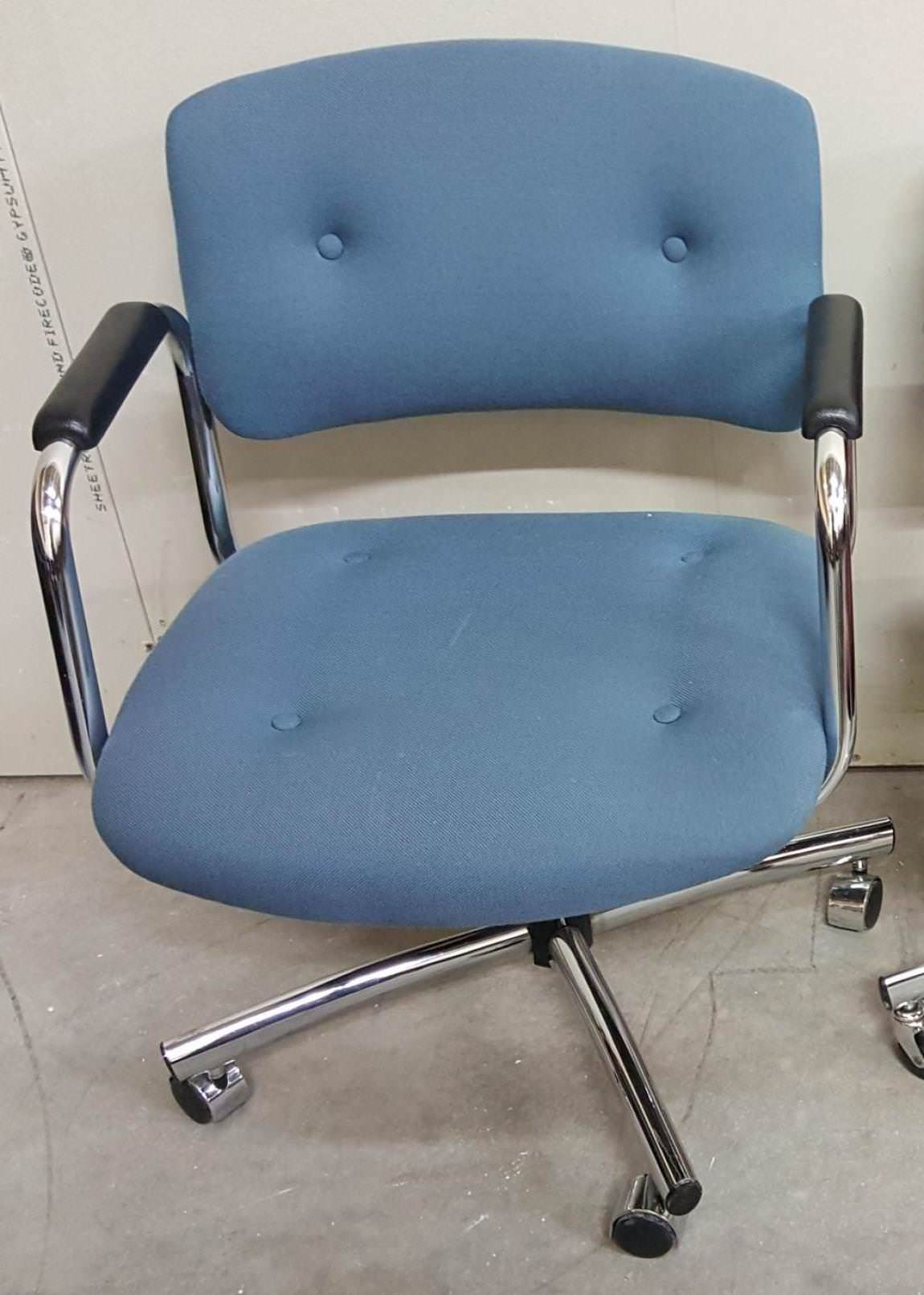 Blue Tufted Rolling Office Chair with Chrome Base