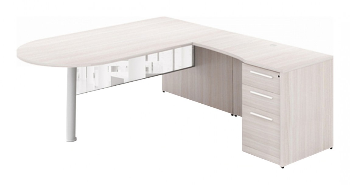 L Shaped Peninsula Desk with Glass Modesty Panel