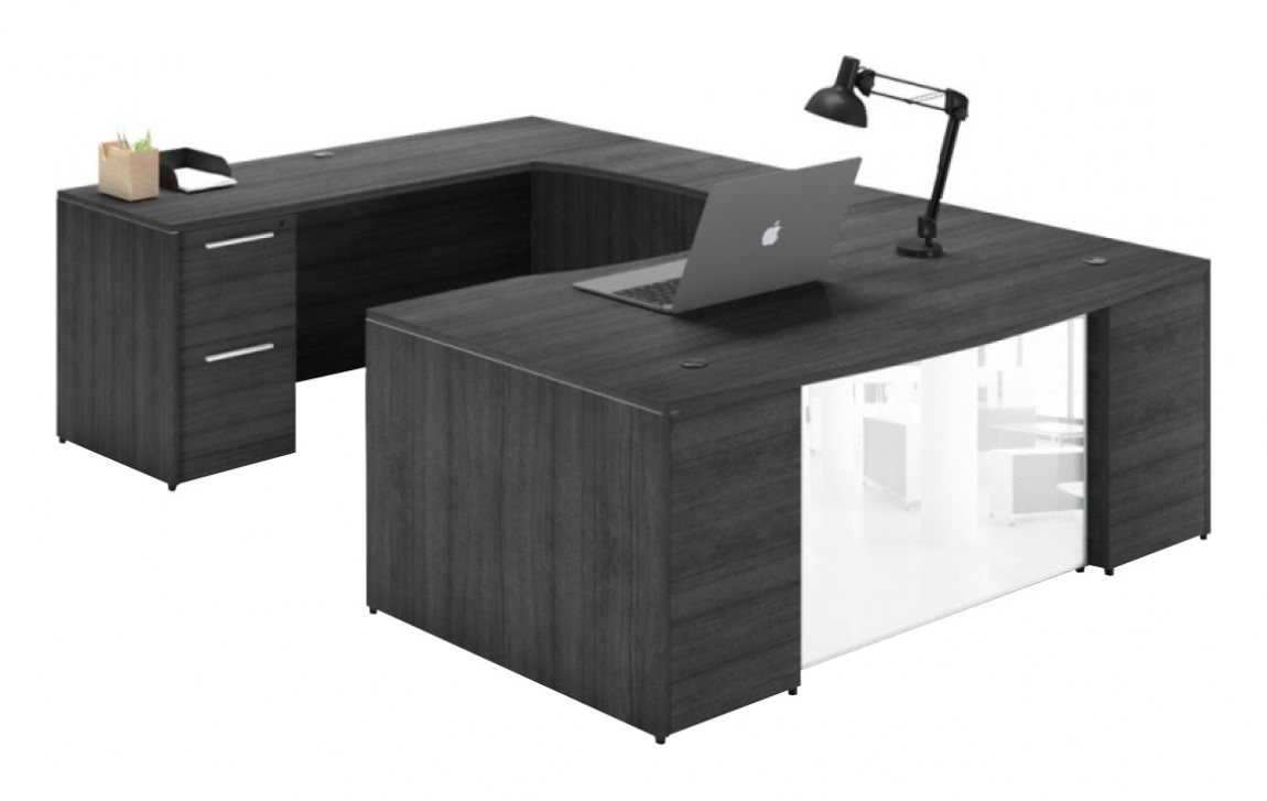 U Shaped Desk With Glass Modesty Panels