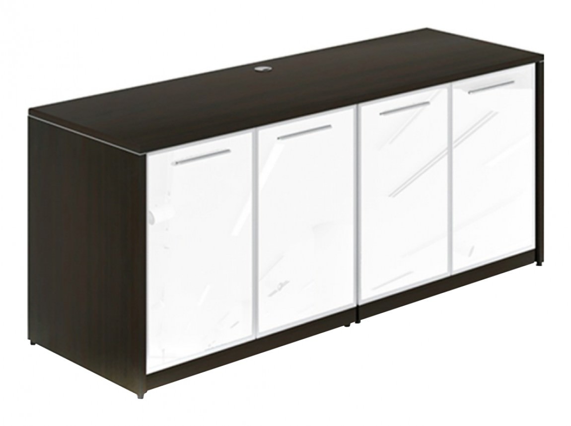 Credenza Storage Cabinet with White Glass Doors