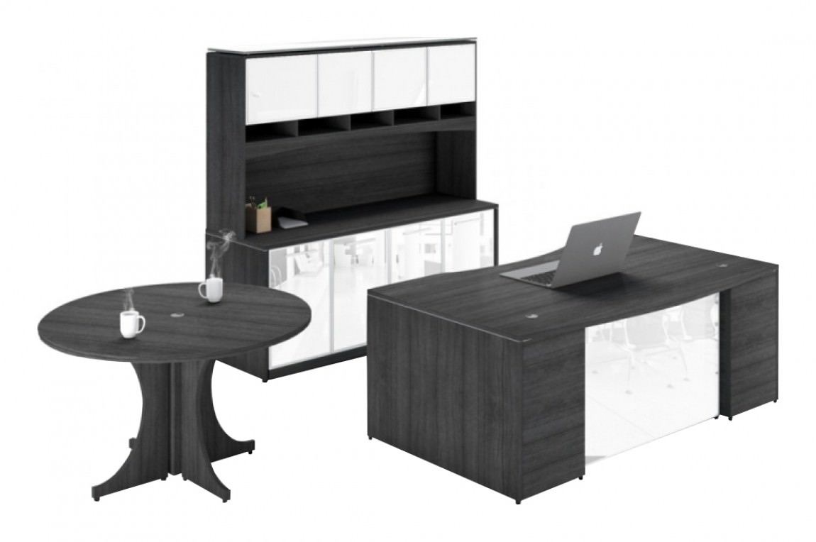 Bow Executive Desk Set With Storage Cabinet And Hutch