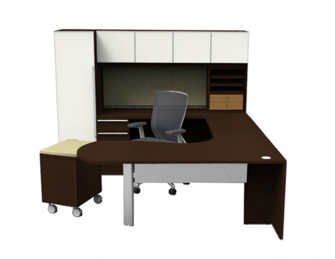 U Shaped Peninsula Desk with Hutch and Storage