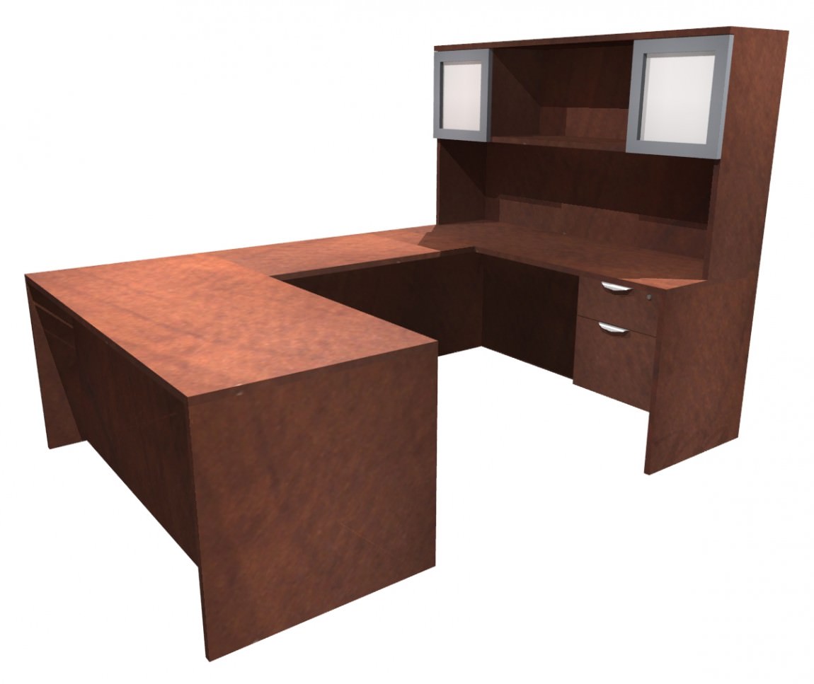 Cherry U Shaped Office Desk with Hutch
