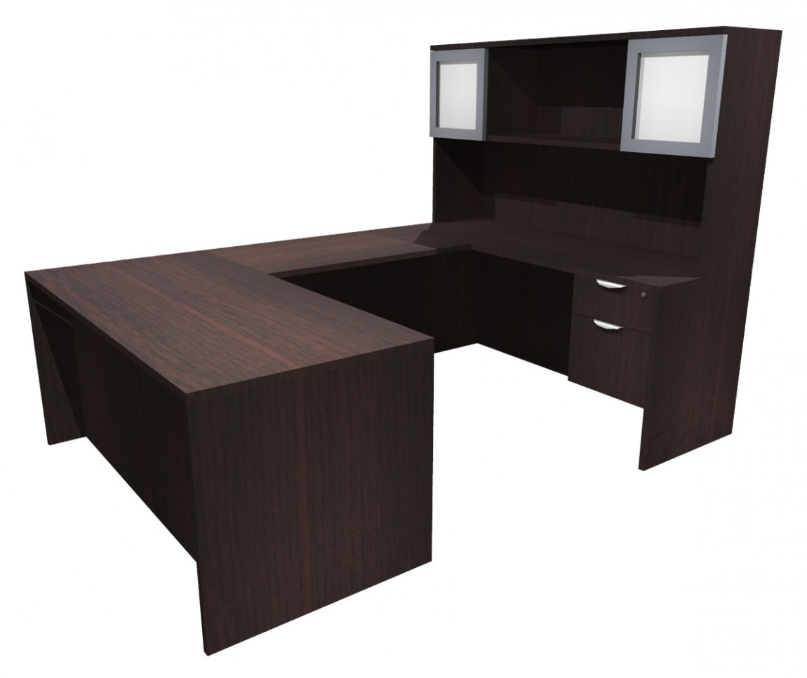 Espresso U Shaped Office Desk with Hutch