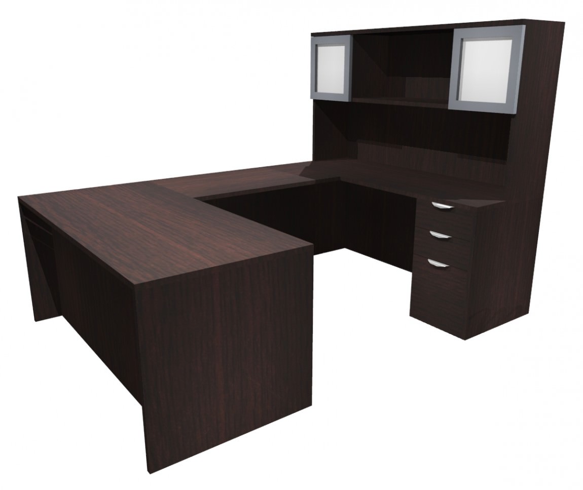 Espresso U Shaped Office Desk with Hutch