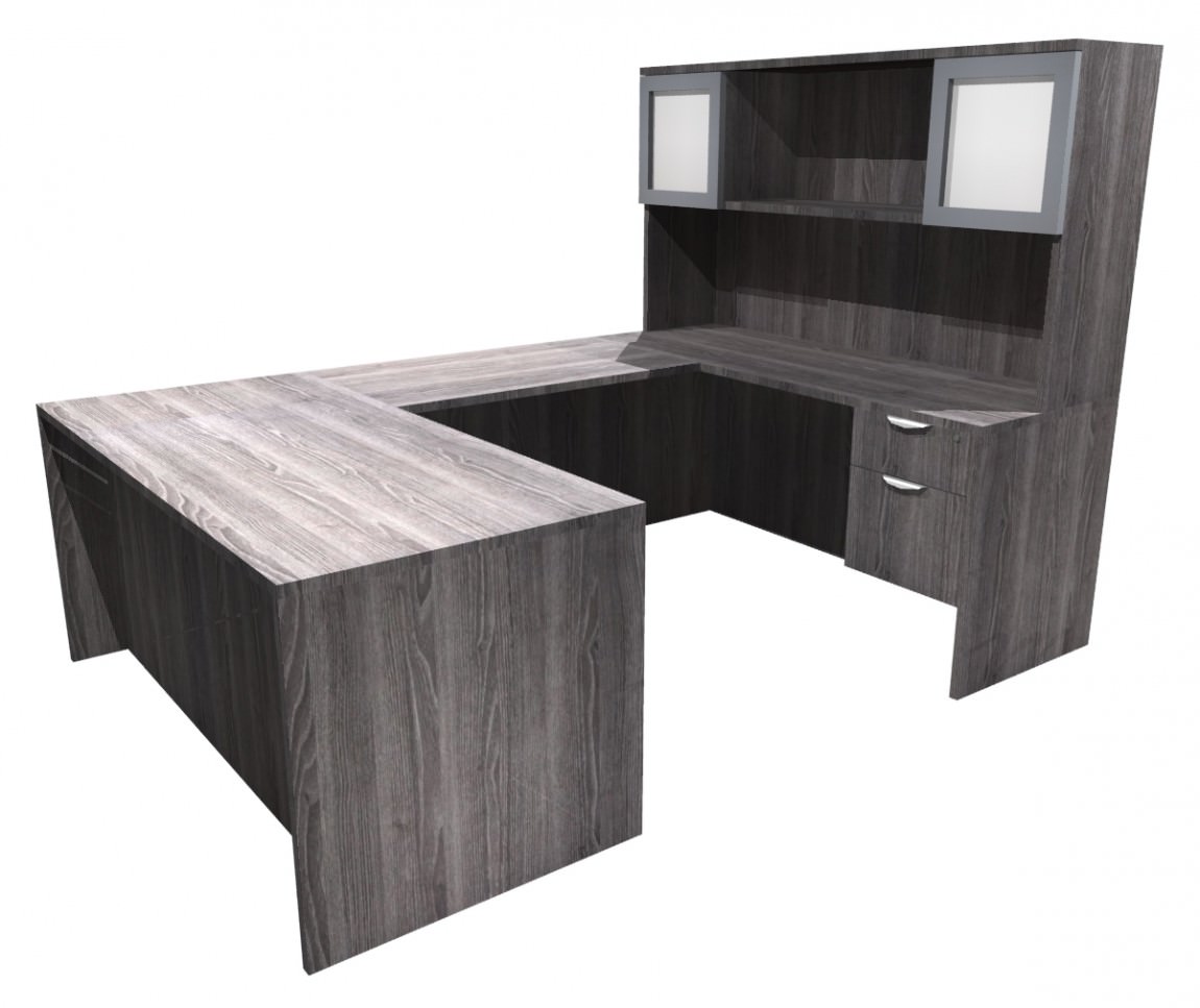 Newport Gray U Shaped Office Desk with Hutch