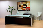 Executive L Shaped Desk with Drawers and Glass Desktop