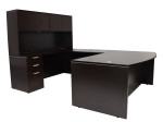 Bow Front U Shaped Desk with Hutch and Drawers