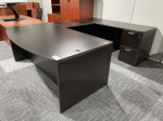 Espresso Bow Front U Shape Desk with Drawers