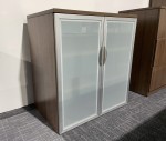 Modern Walnut Storage Cabinet with Glass Doors