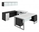 U Shaped Height Adjustable Desk with Storage