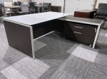L Shaped Desk with Drawers and Glass Top