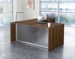 L Shaped Desk with Glass Modesty Panel