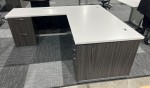 Glass Front L-Shaped Desk with Storage