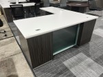 Glass Front L-Shaped Desk with Storage