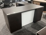 L-Shaped Desk with Glass Modesty Panel