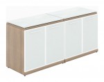 Credenza Storage Cabinet with White Glass Doors and Top