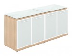 Credenza Storage Cabinet with White Glass Doors and Top