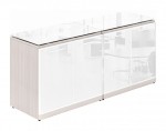 Credenza Storage Cabinet with White Glass Doors and Top