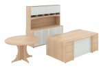 Bow Executive Desk Set with Storage Cabinet and Round Table