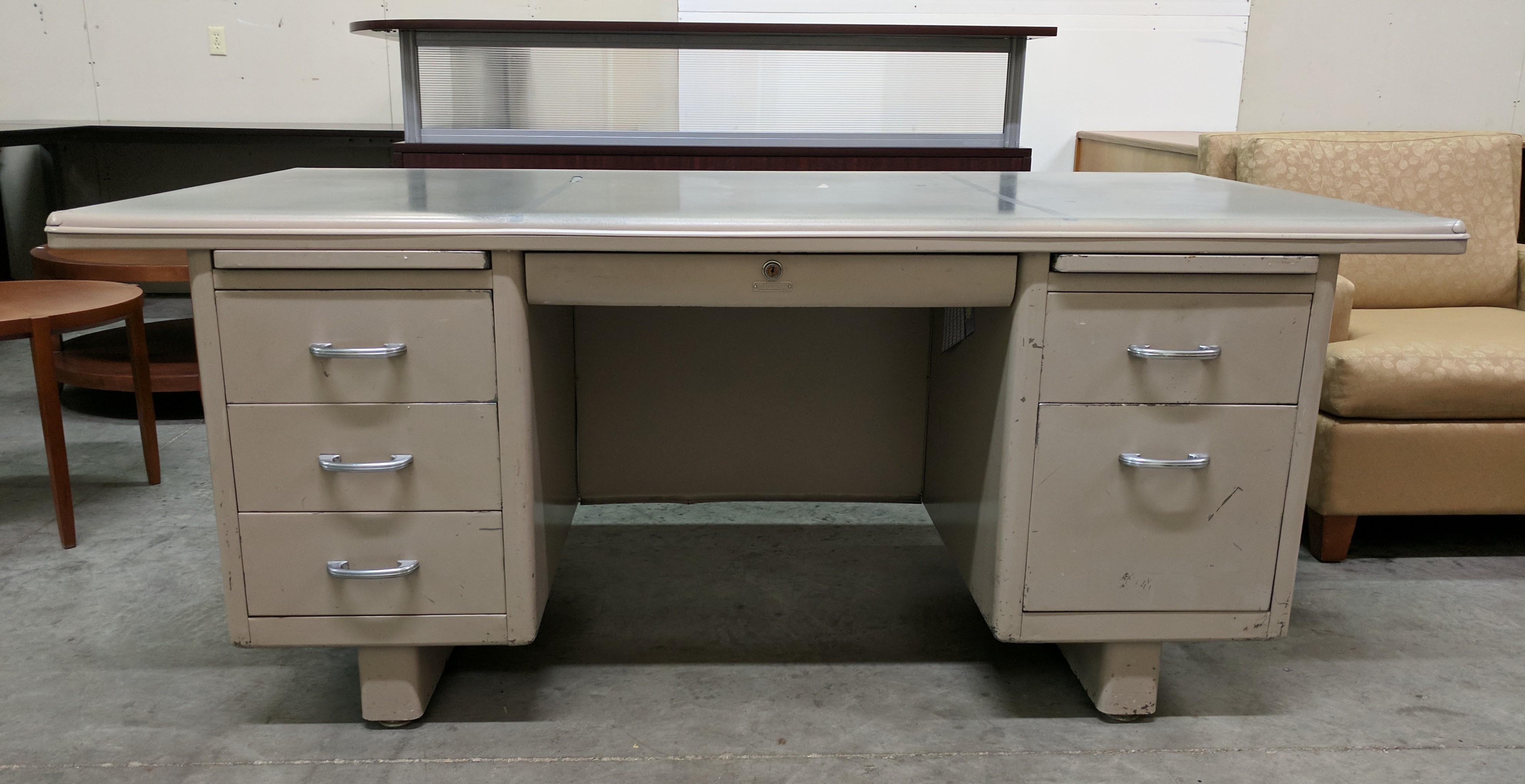 Invincible Tan Metal Desk with Drawers Madison Liquidators