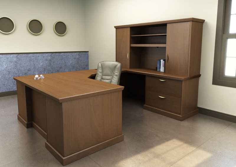 U Shape Heartwood Series Computer Workstation Desk With Hutch