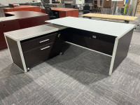 Espresso L Shaped Desk with Glass Top