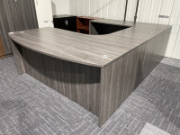 Gray Bow Front U Shaped Desk Shell