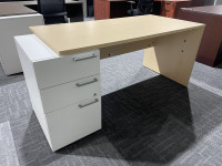Maple Rectangular Desk with White Drawers