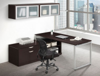 Modern L Shaped Desk with Overhead Storage