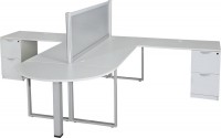 2 Person Modern White L Shape Desk with Drawers and Divider Panel