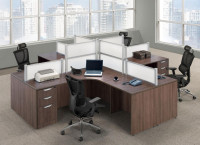 4 Person L Shaped Desk Pod with Privacy Panels