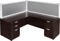 L Shaped Desk with Drawers and Privacy Panels