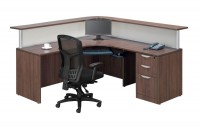 L Shape Curved Reception Desk with Keyboard Tray