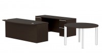 Bow Front Desk with Credenza Desk and Table
