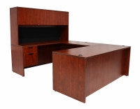 U Shaped Desk with Hutch and Drawers