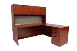 L Shaped Desk with Hutch and Drawers - Express Laminate Series