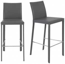 Minimalist Leather Bar Stool - Set of 2