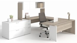 U Shaped Desk with Hutch and Drawers