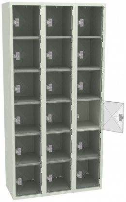 Eighteen Clear Storage Lockers