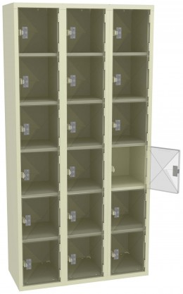 Eighteen Clear Storage Lockers