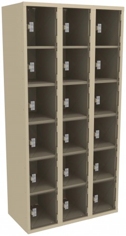 Eighteen Clear Storage Lockers