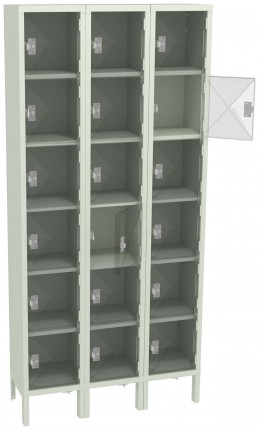 Eighteen Clear Storage Lockers with Legs