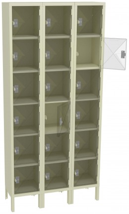 Eighteen Clear Storage Lockers with Legs