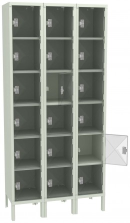 Eighteen Clear Storage Lockers with Legs