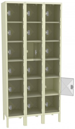 Eighteen Clear Storage Lockers with Legs