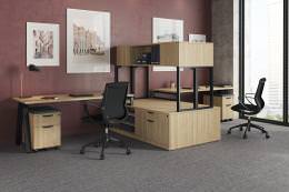 Two Person Desk with Hutch and Storage - Signature Metal Leg Series