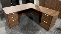 Walnut L Shaped Desk with Drawers