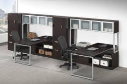 2 Person L Shaped Desk with Hutch - Elements Series