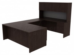 U Shaped Office Desk with Wall Mounted Storage